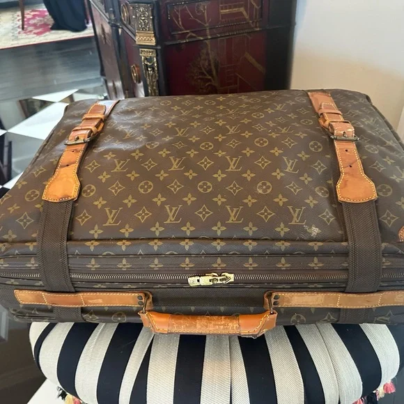 Louis Vuitton Brown Monogram Travel Bag with Leather Trim
